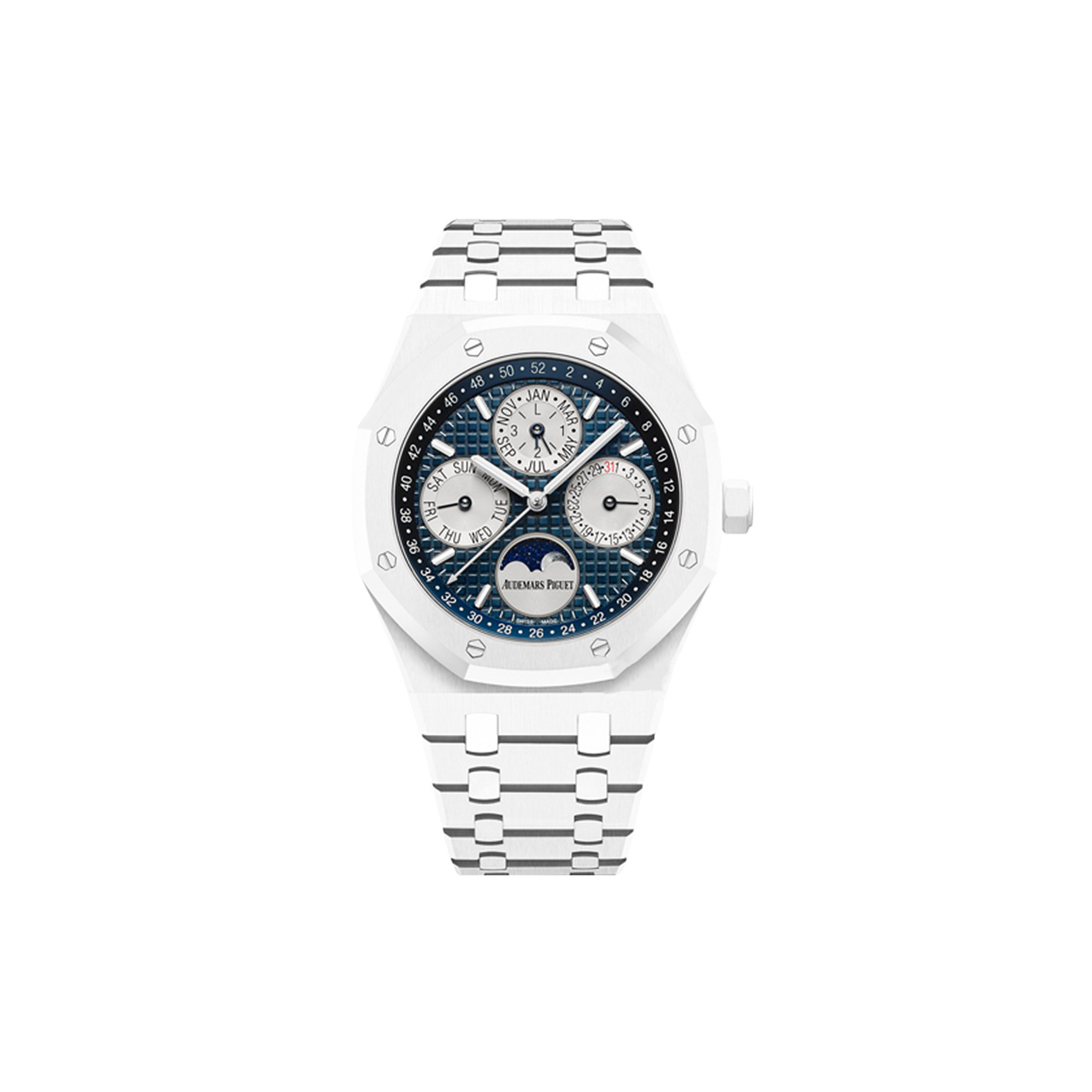 audemars P*g*et royal oak white ceramic perpetual calendar moon phase watch 26579cb.oo.1225cb.01